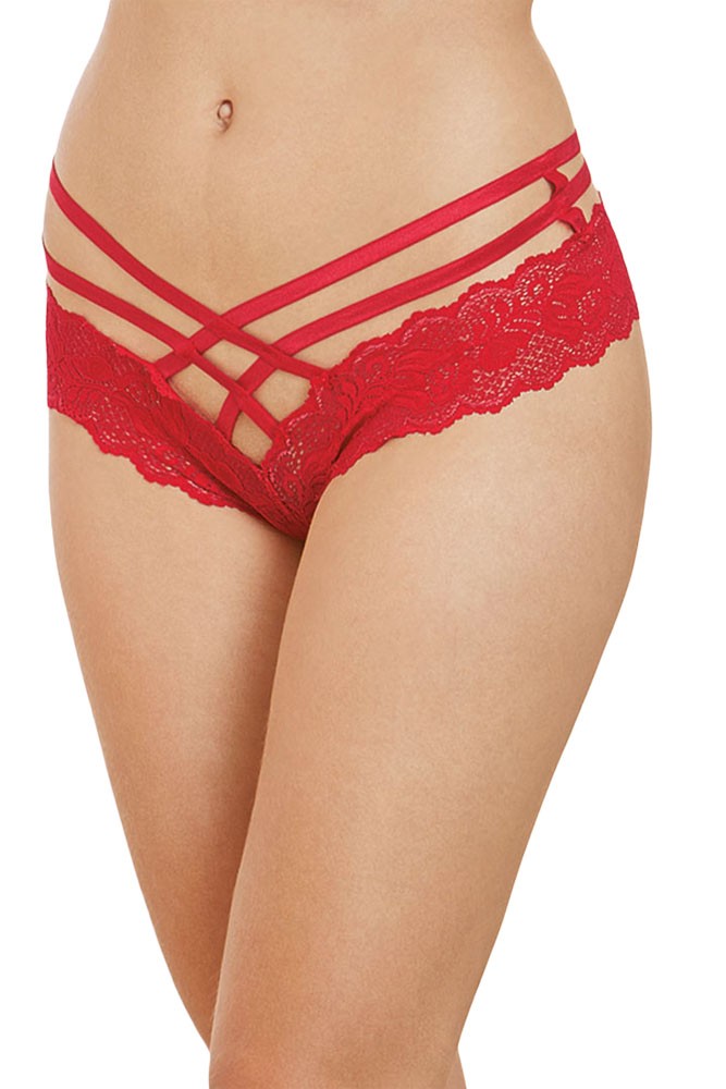 Red Stretch Lace Double Strap Crisscross Panty