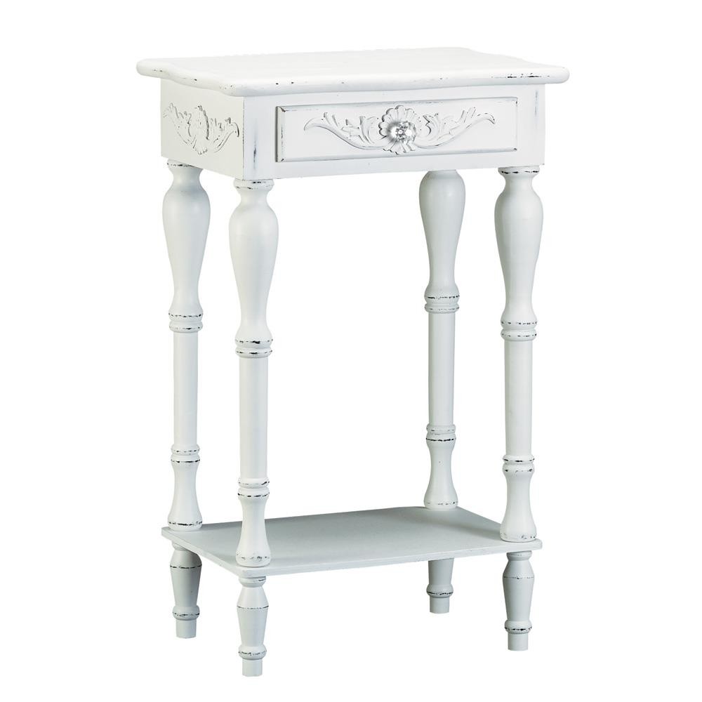 Distressed White Wood Accent Table