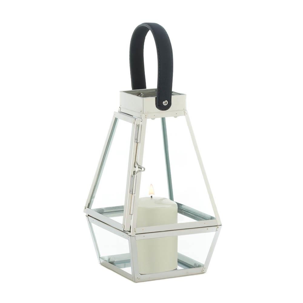 Faceted Faux Leather Strap Lantern