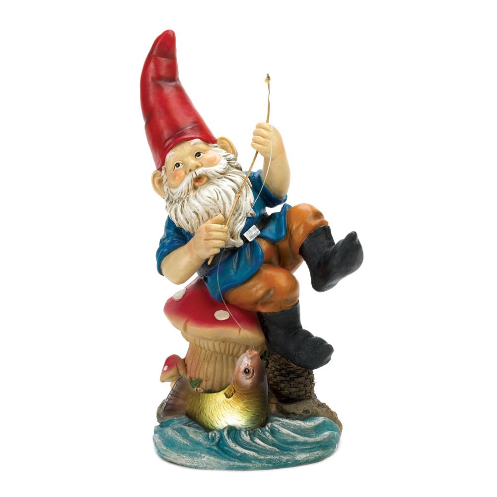 Fishing Gnome Solar Statue