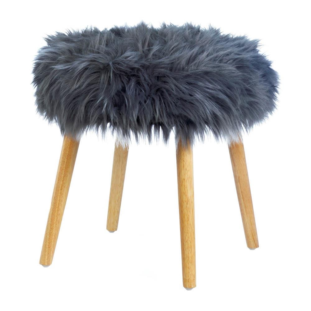 Gray Faux Fur Stool