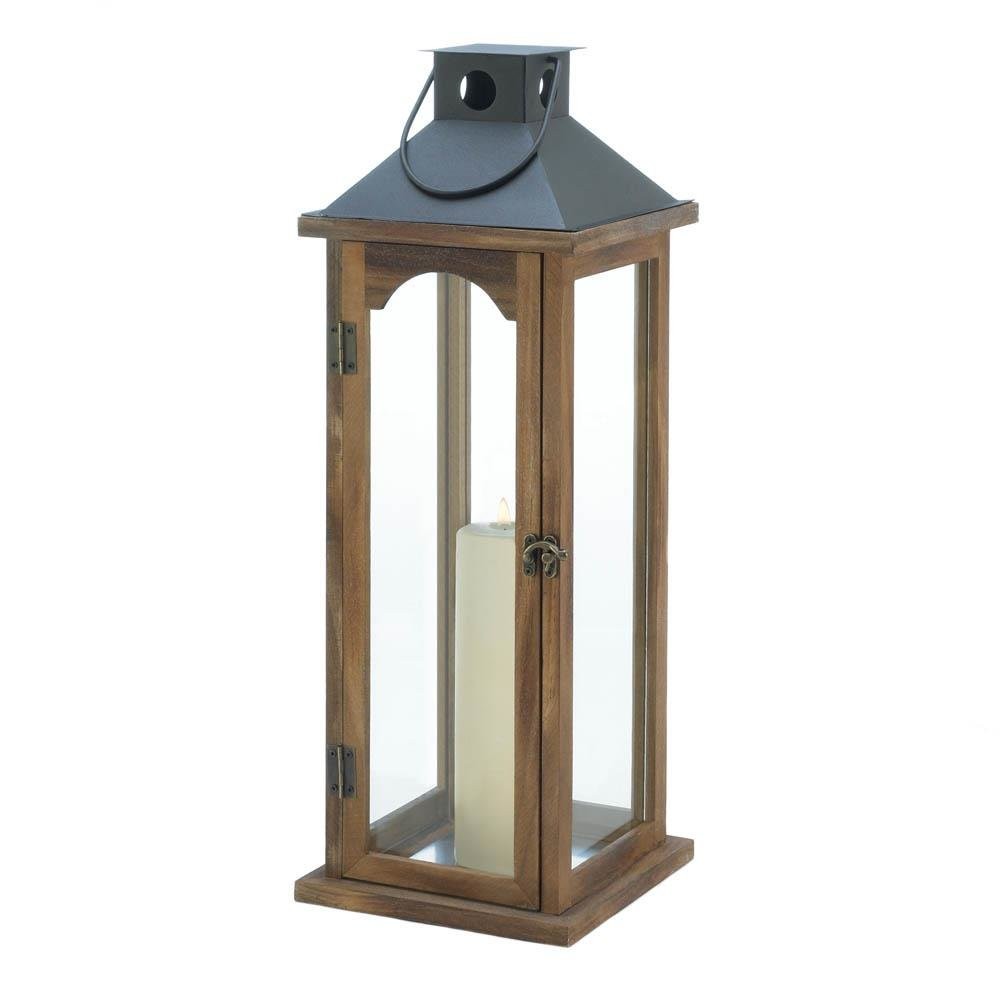 Large Simple Metal Top Wooden Lantern