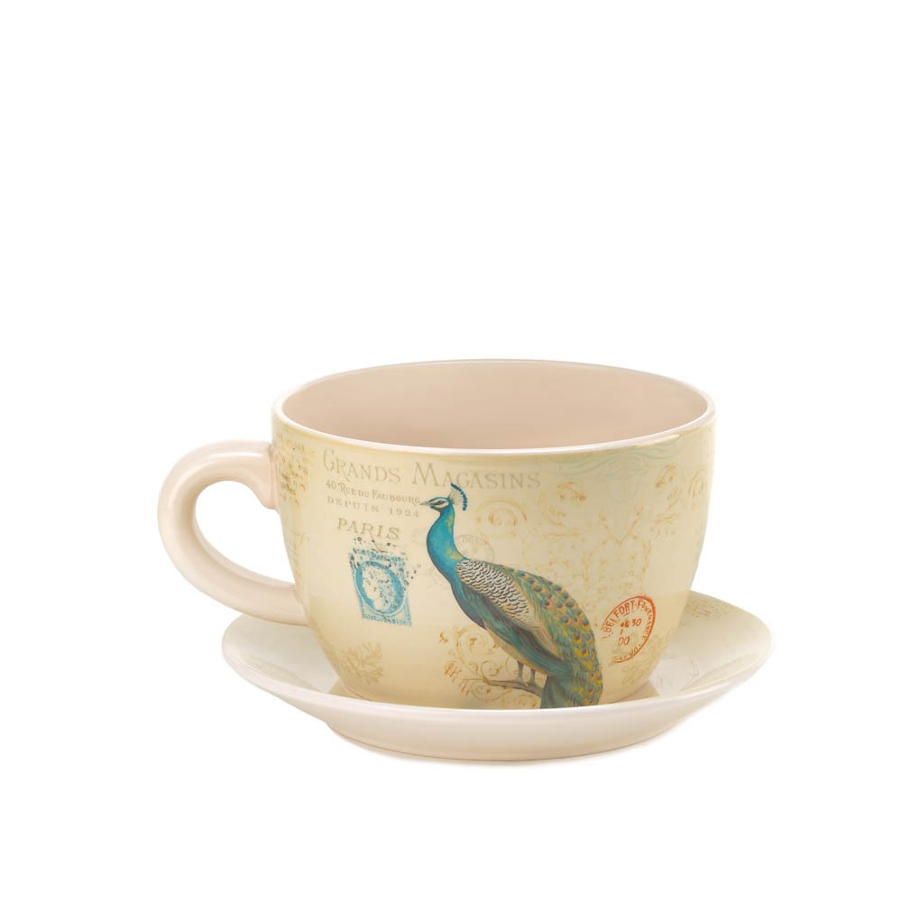 Peacock Teacup Planter