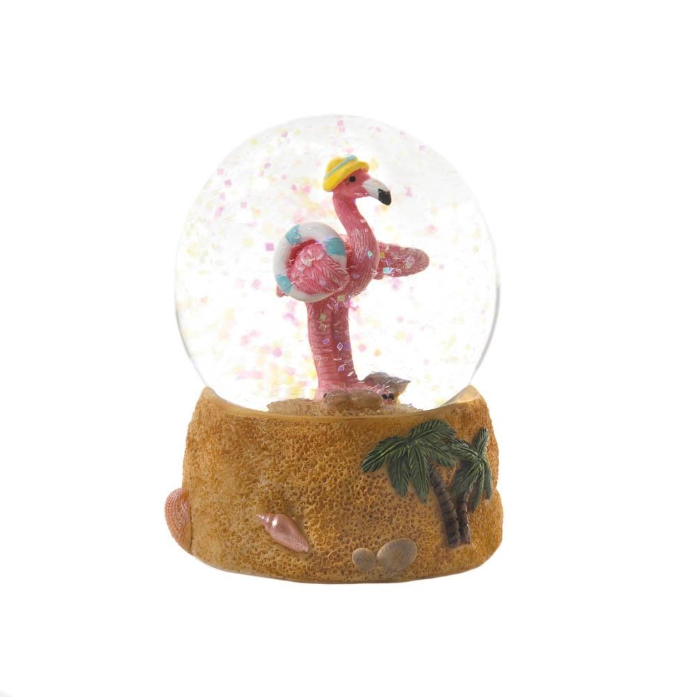 Sun Hat Flamingo Snow Globe