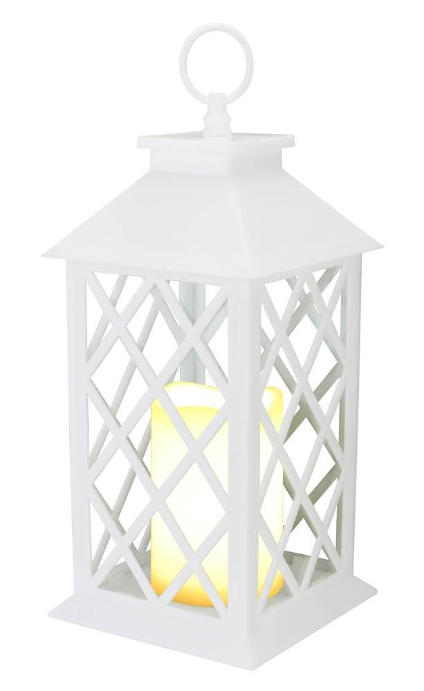 White Criss Cross LED Candle Lantern