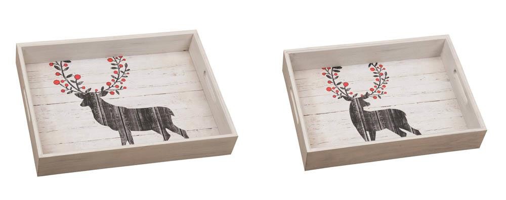 Wooden Reindeer Serving Trays Set